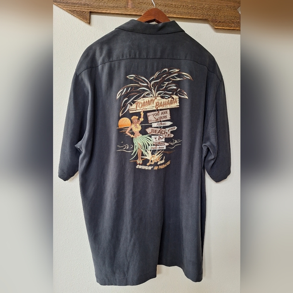 Tommy Bahama Lost And Swingin In Paradise Relaxed Camp Silk Shirt Black Mens L